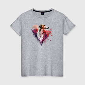 Женская футболка хлопок с принтом Навсегда в сердце: русская псовая борзая , 100% хлопок | прямой крой, круглый вырез горловины, длина до линии бедер, слегка спущенное плечо | 