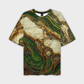 Мужская футболка oversize 3D с принтом Текстура зелёного мрамора с золотыми прожилками. ,  |  | Тематика изображения на принте: 