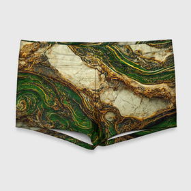 Мужские купальные плавки 3D с принтом Текстура зелёного мрамора с золотыми прожилками. , Полиэстер 85%, Спандекс 15% |  | Тематика изображения на принте: 