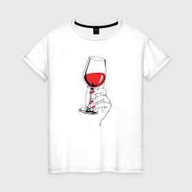 Женская футболка хлопок с принтом Бокал красного вина , 100% хлопок | прямой крой, круглый вырез горловины, длина до линии бедер, слегка спущенное плечо | 