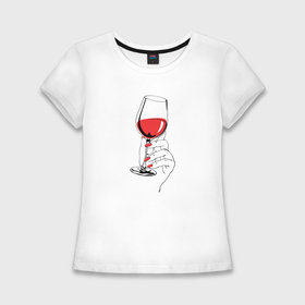 Женская футболка хлопок Slim с принтом Бокал красного вина в Екатеринбурге,  |  | 