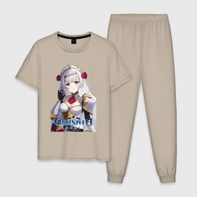 Мужская пижама хлопок с принтом Genshin Noelle в Петрозаводске, 100% хлопок | брюки и футболка прямого кроя, без карманов, на брюках мягкая резинка на поясе и по низу штанин
 | 