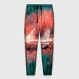 Мужские брюки 3D с принтом Зелёный туман и красные краски в Екатеринбурге, 100% полиэстер | манжеты по низу, эластичный пояс регулируется шнурком, по бокам два кармана без застежек, внутренняя часть кармана из мелкой сетки | 