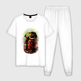 Мужская пижама хлопок с принтом Такса Волшебник колдует в Кировске, 100% хлопок | брюки и футболка прямого кроя, без карманов, на брюках мягкая резинка на поясе и по низу штанин
 | 