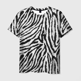 Мужская футболка 3D с принтом Пушистый чёрно белый мех в Белгороде, 100% полиэфир | прямой крой, круглый вырез горловины, длина до линии бедер | 