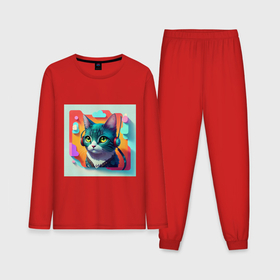 Мужская пижама с лонгсливом хлопок с принтом cat and music в Санкт-Петербурге,  |  | Тематика изображения на принте: 