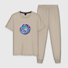 Мужская пижама хлопок с принтом Глазурный пончик , 100% хлопок | брюки и футболка прямого кроя, без карманов, на брюках мягкая резинка на поясе и по низу штанин
 | 