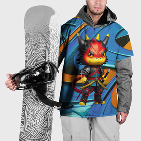 Накидка на куртку 3D с принтом Кроха дракончик самурай   нейросеть в Тюмени, 100% полиэстер |  | Тематика изображения на принте: 