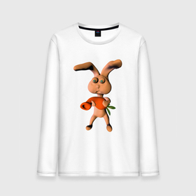 Мужской лонгслив хлопок с принтом Кролик с веселой морковкой в Тюмени, 100% хлопок |  | Тематика изображения на принте: 