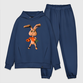 Мужской костюм oversize хлопок с принтом Кролик с веселой морковкой в Тюмени,  |  | Тематика изображения на принте: 