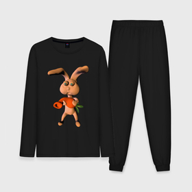 Мужская пижама с лонгсливом хлопок с принтом Кролик с веселой морковкой в Тюмени,  |  | Тематика изображения на принте: 
