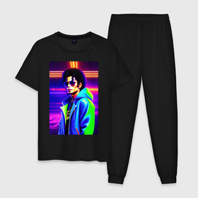 Мужская пижама хлопок с принтом Джексон Майкл в Петрозаводске, 100% хлопок | брюки и футболка прямого кроя, без карманов, на брюках мягкая резинка на поясе и по низу штанин
 | 