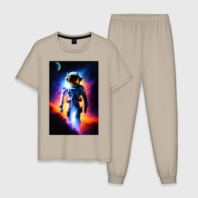 Мужская пижама хлопок с принтом Astronaut в Новосибирске, 100% хлопок | брюки и футболка прямого кроя, без карманов, на брюках мягкая резинка на поясе и по низу штанин
 | 