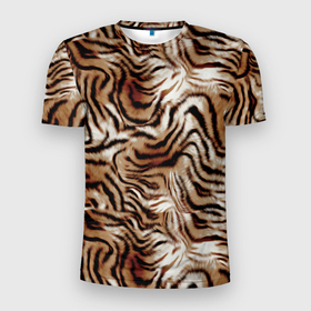Мужская футболка 3D Slim с принтом Меховая шкура тигра , 100% полиэстер с улучшенными характеристиками | приталенный силуэт, круглая горловина, широкие плечи, сужается к линии бедра | 