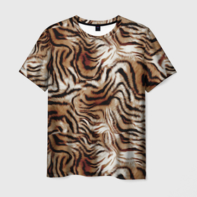 Мужская футболка 3D с принтом Меховая шкура тигра , 100% полиэфир | прямой крой, круглый вырез горловины, длина до линии бедер | Тематика изображения на принте: 