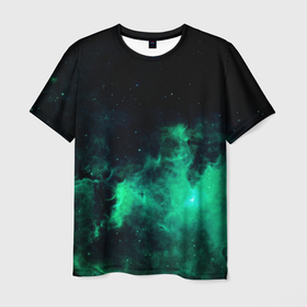 Мужская футболка 3D с принтом Зелёная галактика Midjourney в Белгороде, 100% полиэфир | прямой крой, круглый вырез горловины, длина до линии бедер | 