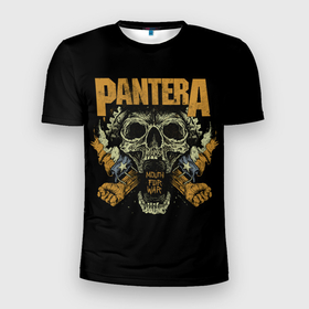 Мужская футболка 3D Slim с принтом Pantera   mouth for war в Екатеринбурге, 100% полиэстер с улучшенными характеристиками | приталенный силуэт, круглая горловина, широкие плечи, сужается к линии бедра | Тематика изображения на принте: 