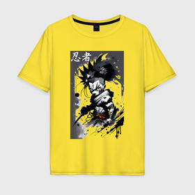 Мужская футболка хлопок Oversize с принтом Bart Simpson ninja   hieroglyphs в Тюмени, 100% хлопок | свободный крой, круглый ворот, “спинка” длиннее передней части | 