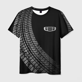 Мужская футболка 3D с принтом Geely tire tracks в Санкт-Петербурге, 100% полиэфир | прямой крой, круглый вырез горловины, длина до линии бедер | 