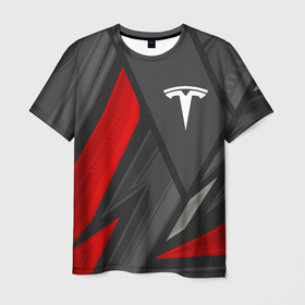 Мужская футболка 3D с принтом Tesla sports racing , 100% полиэфир | прямой крой, круглый вырез горловины, длина до линии бедер | 
