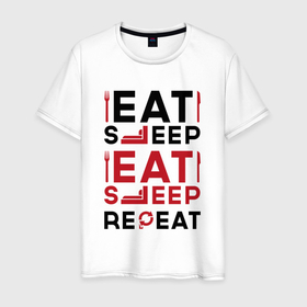 Мужская футболка хлопок с принтом Надпись: eat sleep S.T.A.L.K.E.R. repeat , 100% хлопок | прямой крой, круглый вырез горловины, длина до линии бедер, слегка спущенное плечо. | 