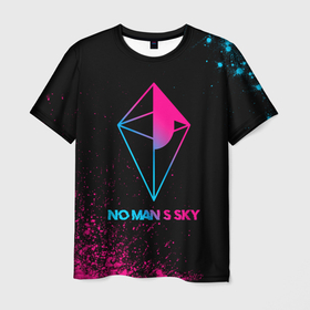 Мужская футболка 3D с принтом No Mans Sky   neon gradient в Белгороде, 100% полиэфир | прямой крой, круглый вырез горловины, длина до линии бедер | Тематика изображения на принте: 