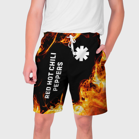 Мужские шорты 3D с принтом Red Hot Chili Peppers и пылающий огонь в Екатеринбурге,  полиэстер 100% | прямой крой, два кармана без застежек по бокам. Мягкая трикотажная резинка на поясе, внутри которой широкие завязки. Длина чуть выше колен | Тематика изображения на принте: 