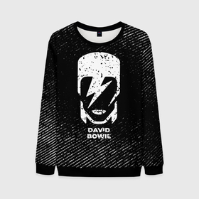 Мужской свитшот 3D с принтом David Bowie с потертостями на темном фоне в Курске, 100% полиэстер с мягким внутренним слоем | круглый вырез горловины, мягкая резинка на манжетах и поясе, свободная посадка по фигуре | 