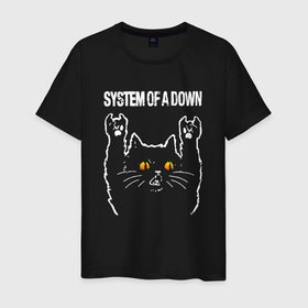 Мужская футболка хлопок с принтом System of a Down rock cat в Кировске, 100% хлопок | прямой крой, круглый вырез горловины, длина до линии бедер, слегка спущенное плечо. | 