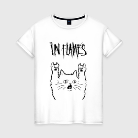 Женская футболка хлопок с принтом In Flames   rock cat в Санкт-Петербурге, 100% хлопок | прямой крой, круглый вырез горловины, длина до линии бедер, слегка спущенное плечо | 