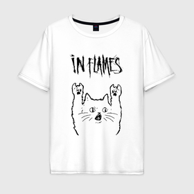 Мужская футболка хлопок Oversize с принтом In Flames   rock cat , 100% хлопок | свободный крой, круглый ворот, “спинка” длиннее передней части | Тематика изображения на принте: 