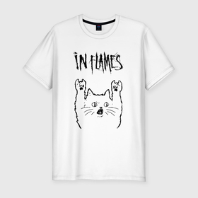 Мужская футболка хлопок Slim с принтом In Flames   rock cat , 92% хлопок, 8% лайкра | приталенный силуэт, круглый вырез ворота, длина до линии бедра, короткий рукав | Тематика изображения на принте: 