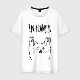 Мужская футболка хлопок с принтом In Flames   rock cat , 100% хлопок | прямой крой, круглый вырез горловины, длина до линии бедер, слегка спущенное плечо. | Тематика изображения на принте: 