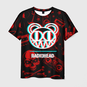 Мужская футболка 3D с принтом Radiohead rock glitch в Тюмени, 100% полиэфир | прямой крой, круглый вырез горловины, длина до линии бедер | 