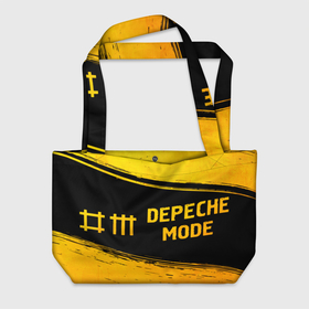Пляжная сумка 3D с принтом Depeche Mode   gold gradient: надпись и символ в Петрозаводске, 100% полиэстер | застегивается на металлическую кнопку; внутренний карман застегивается на молнию. Стенки укреплены специальным мягким материалом, чтобы защитить содержимое от несильных ударов
 | 