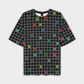 Мужская футболка oversize 3D с принтом Разноцветный геометрический узор в клетку на черном фоне в Екатеринбурге,  |  | 