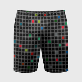 Мужские шорты спортивные с принтом Разноцветный геометрический узор в клетку на черном фоне в Екатеринбурге,  |  | 