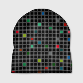 Шапка 3D с принтом Разноцветный геометрический узор в клетку на черном фоне в Екатеринбурге, 100% полиэстер | универсальный размер, печать по всей поверхности изделия | 