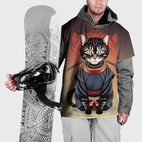Накидка на куртку 3D с принтом Кот японский самурай в Белгороде, 100% полиэстер |  | Тематика изображения на принте: 
