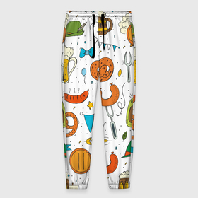 Мужские брюки 3D с принтом Октоберфест   цветной дудл в Петрозаводске, 100% полиэстер | манжеты по низу, эластичный пояс регулируется шнурком, по бокам два кармана без застежек, внутренняя часть кармана из мелкой сетки | 