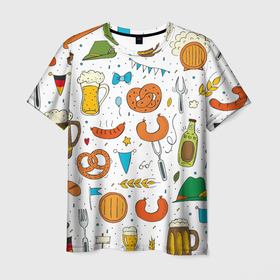 Мужская футболка 3D с принтом Октоберфест   цветной дудл в Кировске, 100% полиэфир | прямой крой, круглый вырез горловины, длина до линии бедер | 