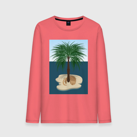 Мужской лонгслив хлопок с принтом Кот под пальмой на острове в Курске, 100% хлопок |  | Тематика изображения на принте: 