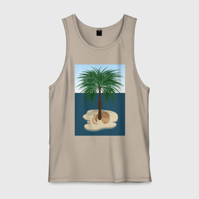 Мужская майка хлопок с принтом Кот под пальмой на острове в Курске, 100% хлопок |  | Тематика изображения на принте: 
