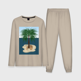 Мужская пижама с лонгсливом хлопок с принтом Кот под пальмой на острове ,  |  | 