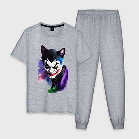Мужская пижама хлопок с принтом Dude cat   neural network , 100% хлопок | брюки и футболка прямого кроя, без карманов, на брюках мягкая резинка на поясе и по низу штанин
 | 