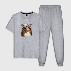 Мужская пижама хлопок с принтом Весна в душе: шелти в Кировске, 100% хлопок | брюки и футболка прямого кроя, без карманов, на брюках мягкая резинка на поясе и по низу штанин
 | 