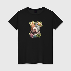 Женская футболка хлопок с принтом Весна в душе   американский булли в Тюмени, 100% хлопок | прямой крой, круглый вырез горловины, длина до линии бедер, слегка спущенное плечо | 