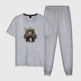 Мужская пижама хлопок с принтом Весна в душе   английский спаниель в Екатеринбурге, 100% хлопок | брюки и футболка прямого кроя, без карманов, на брюках мягкая резинка на поясе и по низу штанин
 | 