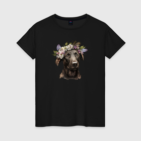 Женская футболка хлопок с принтом Весна в душе: собака беспородная в Новосибирске, 100% хлопок | прямой крой, круглый вырез горловины, длина до линии бедер, слегка спущенное плечо | 