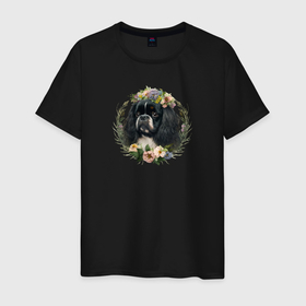 Мужская футболка хлопок с принтом Весна в душе   японский хин в Санкт-Петербурге, 100% хлопок | прямой крой, круглый вырез горловины, длина до линии бедер, слегка спущенное плечо. | Тематика изображения на принте: 